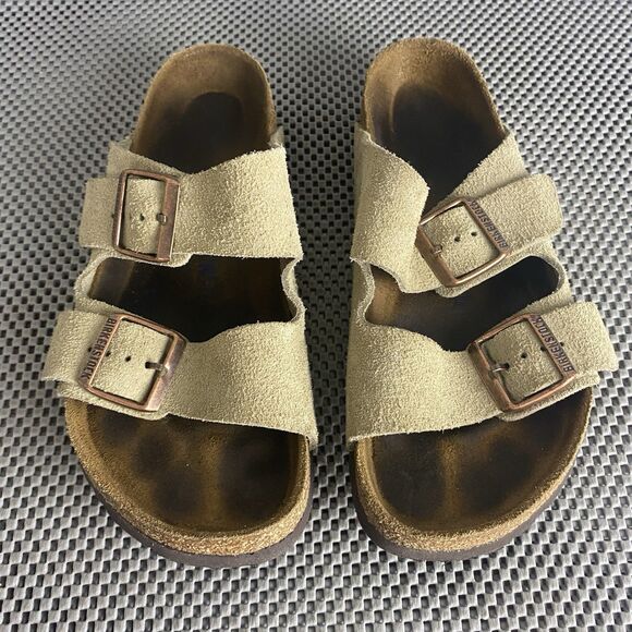 Birkenstock Shoes - Birkenstock Arizona Sandals 38 L7 M5 Taupe Adjustable Strap Made In Germany
